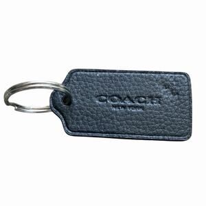 Coach New York Black Pebbled Leather Key Fob Keychain Key Ring Logo Tag
